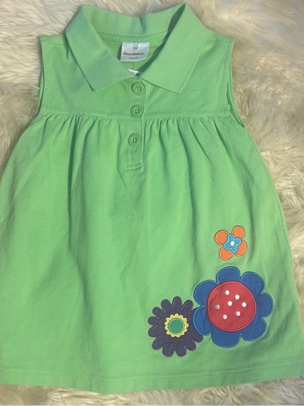 Hanna Andersson Green Tank Top with Multicolor Flower Appliques